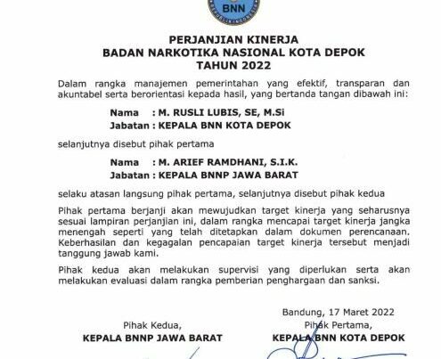 Penyampaian Perjanjian Kinerja BNN Kota Depok TA 2022